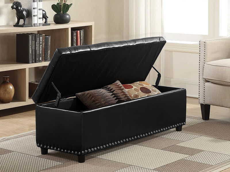 Toby PU Leather Ottoman Bench with Storage - Black