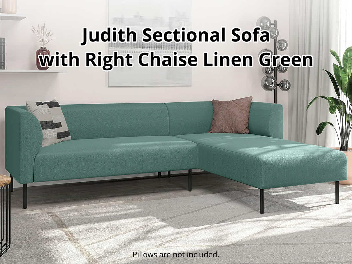 Judith Sectional Sofa with Right Chaise Linen Green