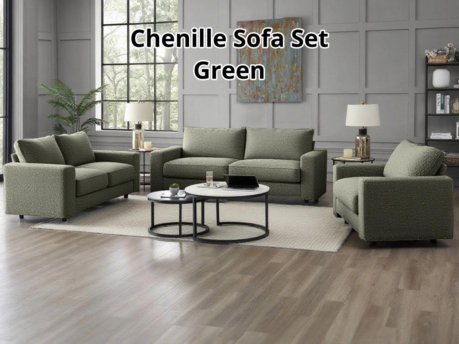 Chenille 3-Piece Sofa Set - Green