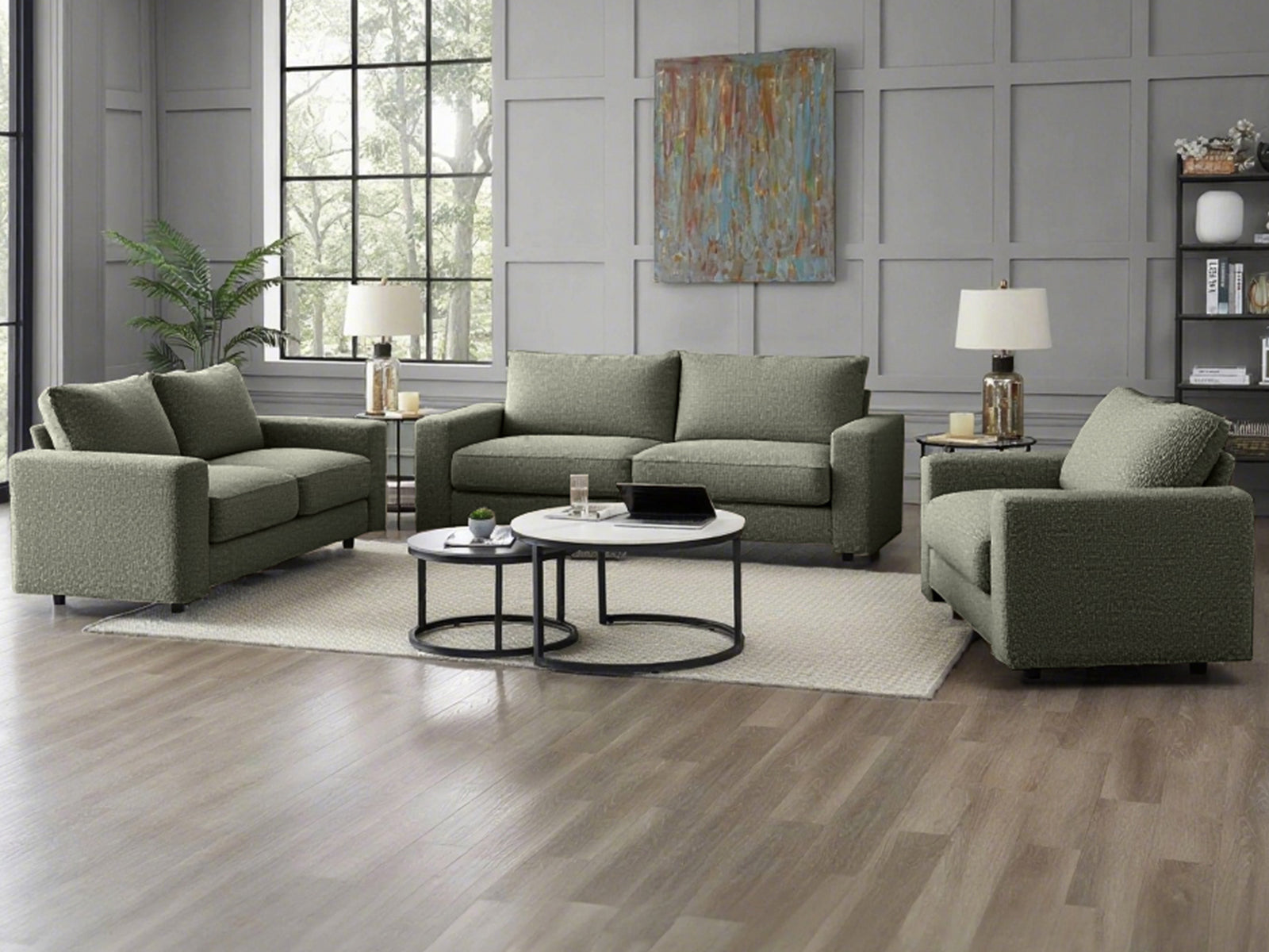 Chenille 3-Piece Sofa Set - Green