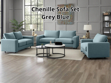 Chenille Sofa Set Grey Blue