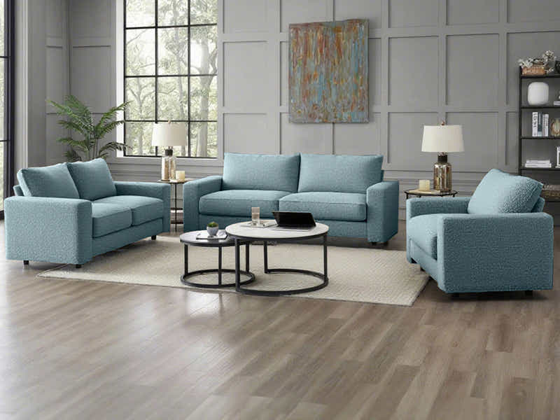 Chenille 3-Piece Sofa Set - Grey Blue