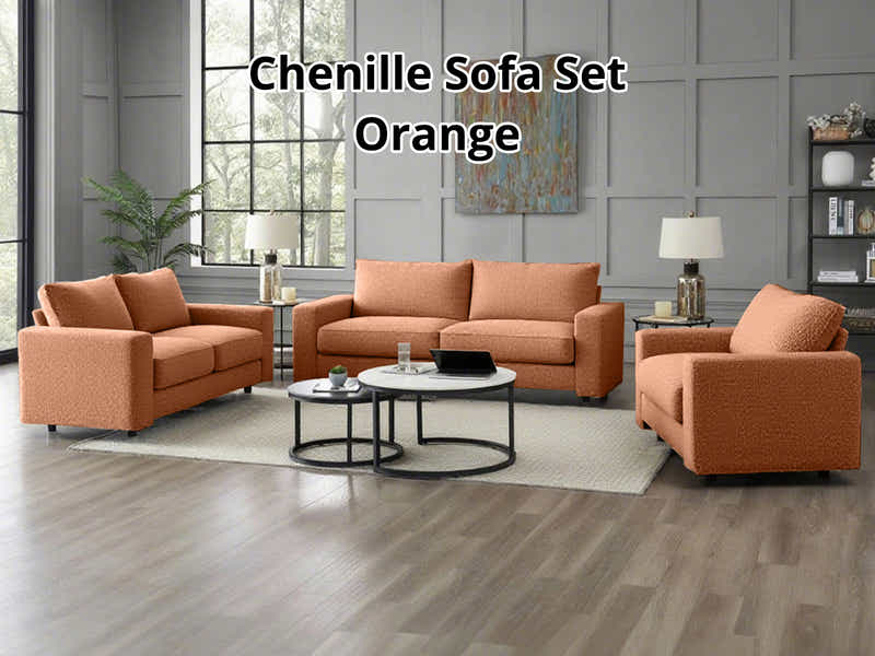 Chenille 3-Piece Sofa Set - Orange