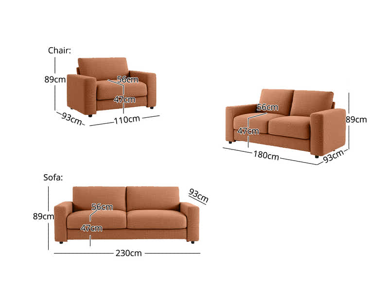 Chenille 3-Piece Sofa Set - Orange