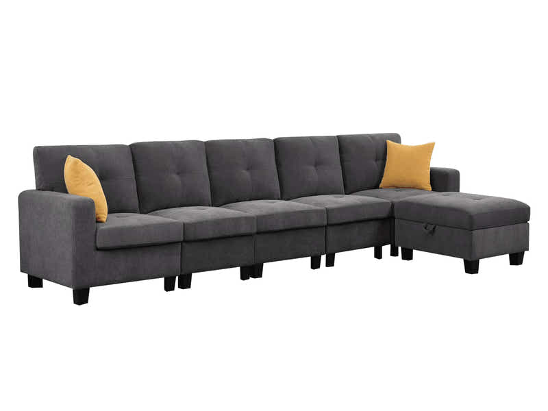 Paxton Chenille Modular Sofa Dark Grey 5+1