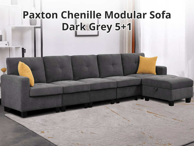 Paxton Chenille Modular Sofa Dark Grey 5+1