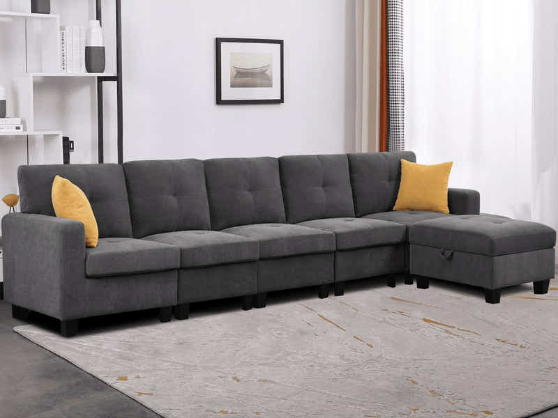Paxton Chenille Modular Sofa Dark Grey 5+1