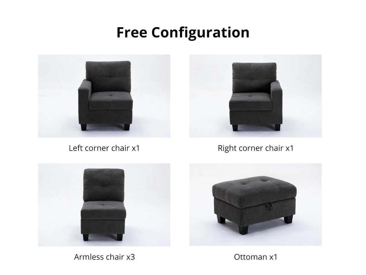 Paxton Chenille Modular Sofa Dark Grey 5+1