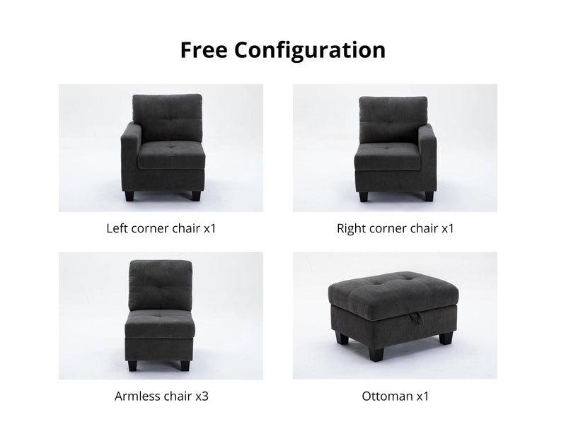 Paxton Chenille Modular Sofa Dark Grey 5+1