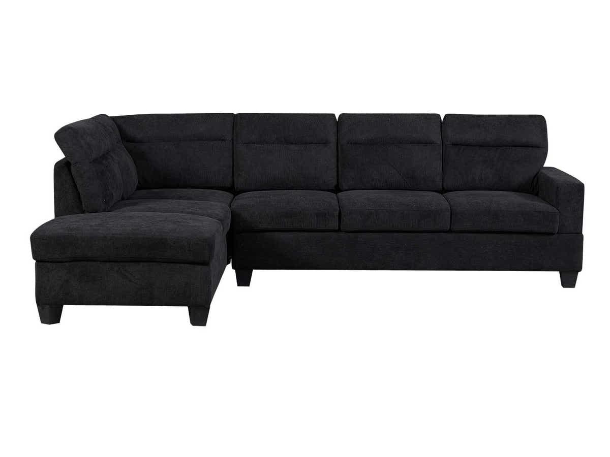 DS Delano Sectional Linen Sofa with Left Chaise - Black