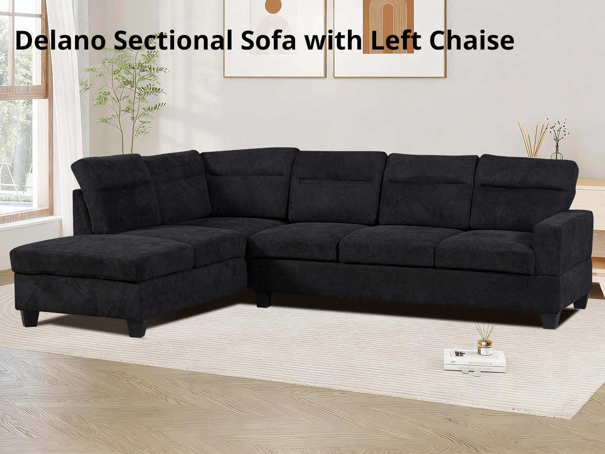 DS Delano Sectional Linen Sofa with Left Chaise - Black