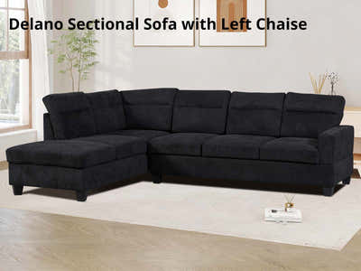 Delano Sectional Sofa with Left Chaise Linen Black