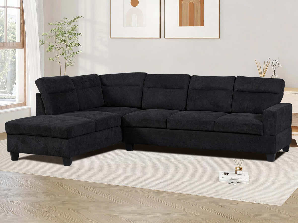DS Delano Sectional Linen Sofa with Left Chaise - Black