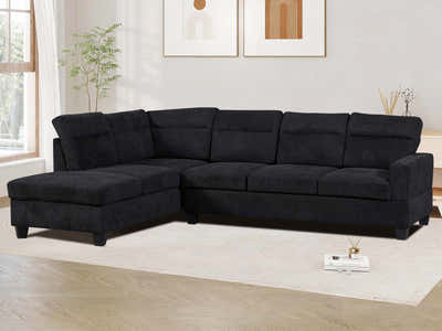 DS Delano Sectional Linen Sofa with Left Chaise - Black