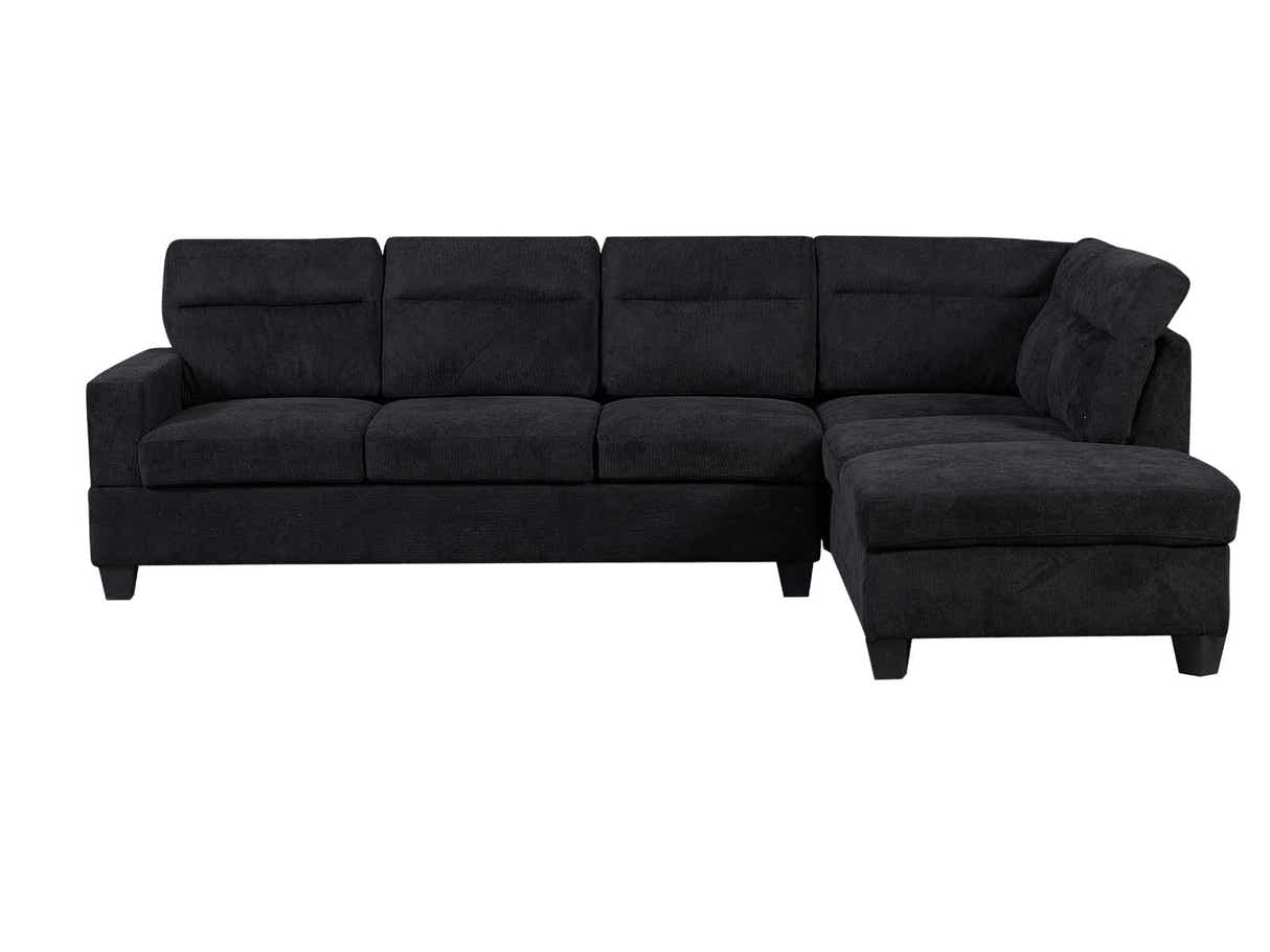 DS Delano Sectional Linen Sofa with Right Chaise - Black