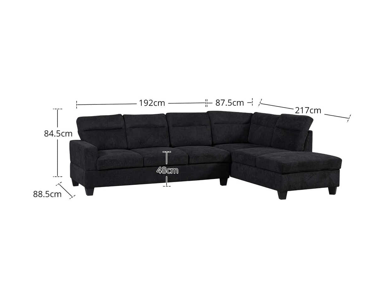 DS Delano Sectional Linen Sofa with Right Chaise - Black