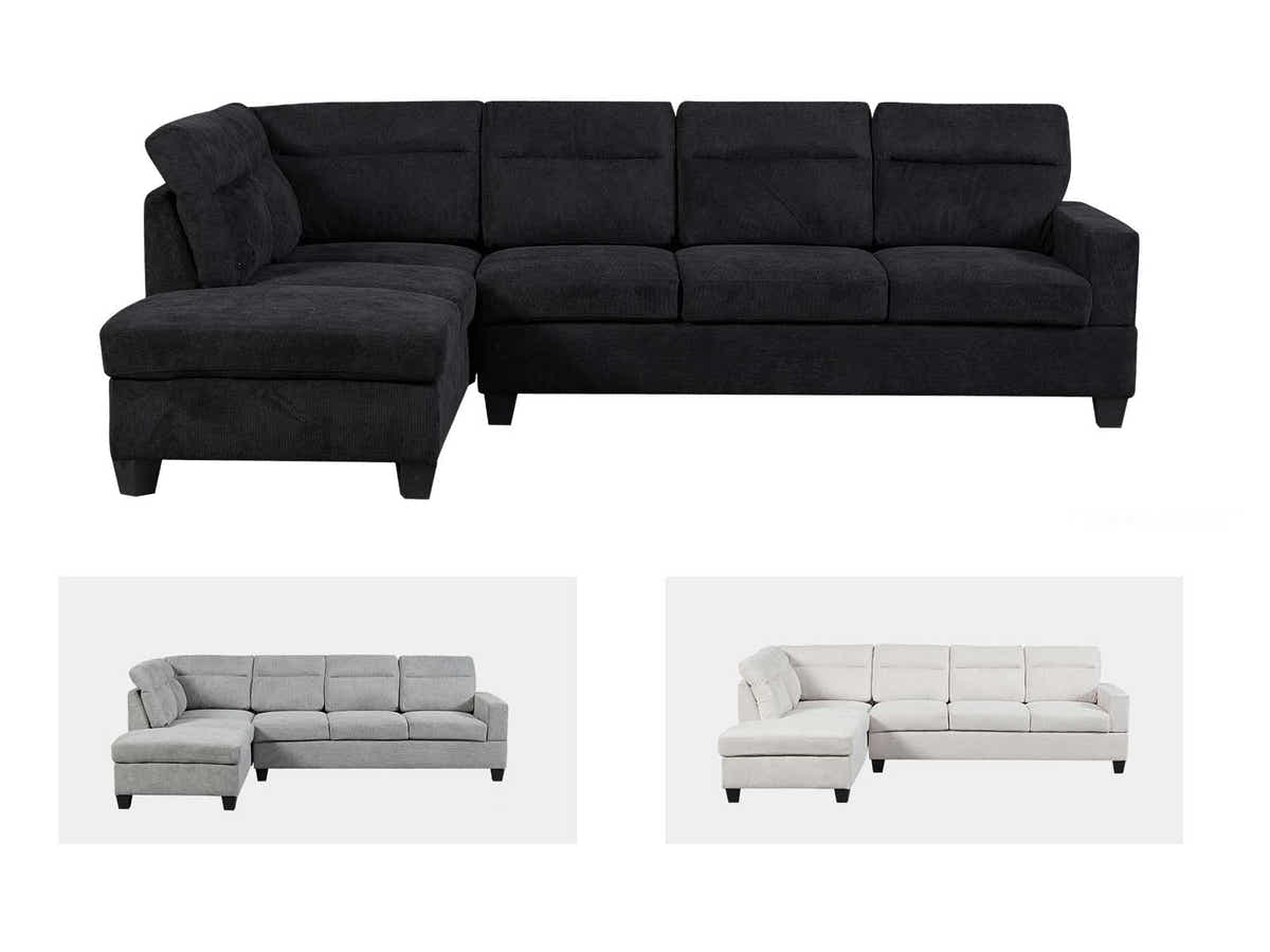 DS Delano Sectional Linen Sofa with Right Chaise - Black