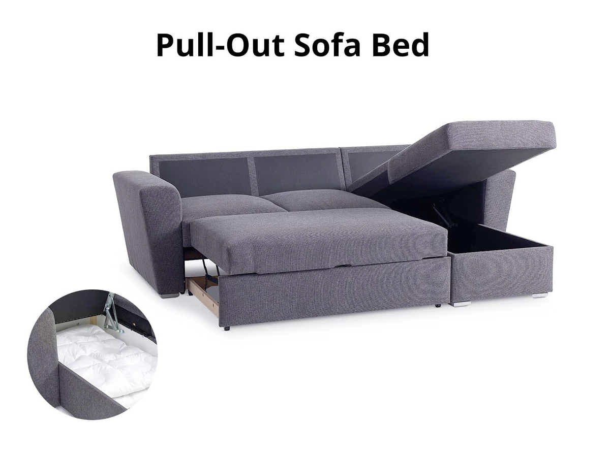 Nevia Sectional Sofa Bed Linen Dark Grey