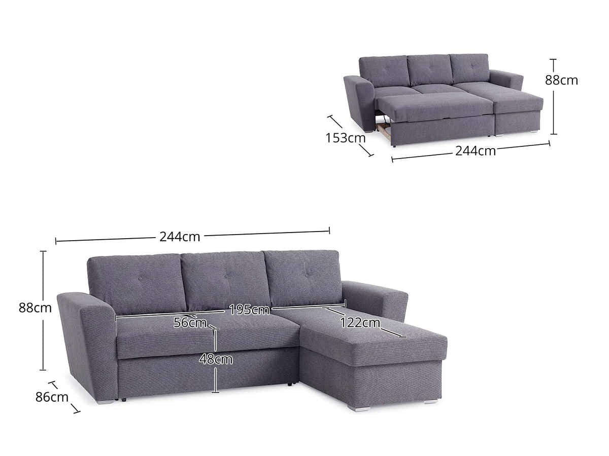 Nevia Sectional Sofa Bed Linen Dark Grey