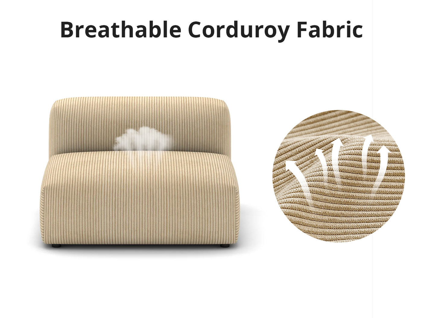 Corduroy Fabric Sofa Armless Chaise