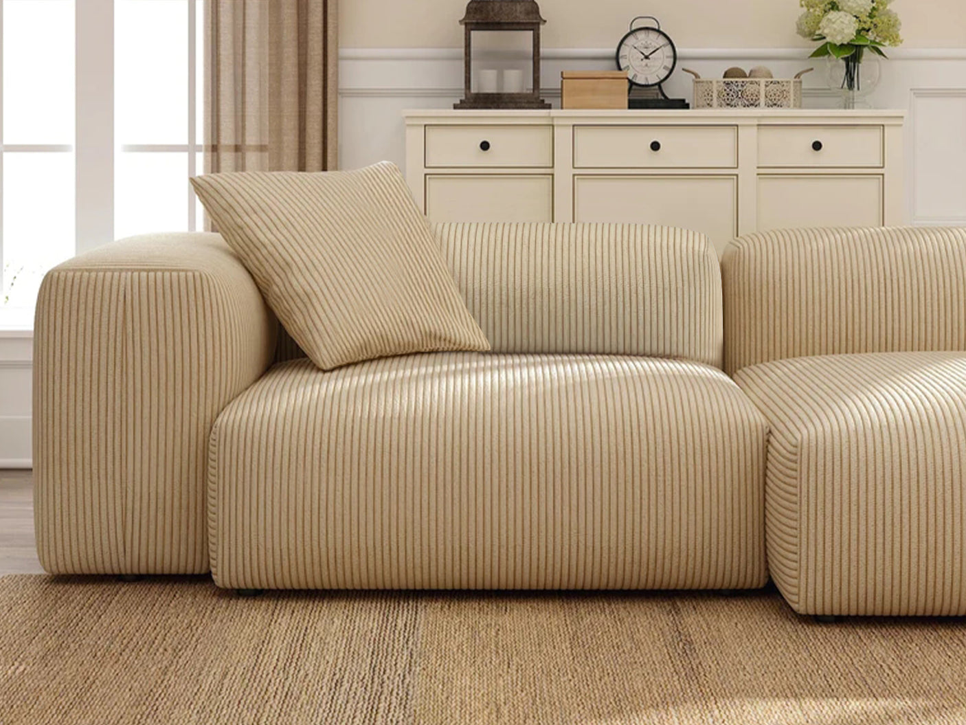 Corduroy Fabric Sofa Left Armrest Seater