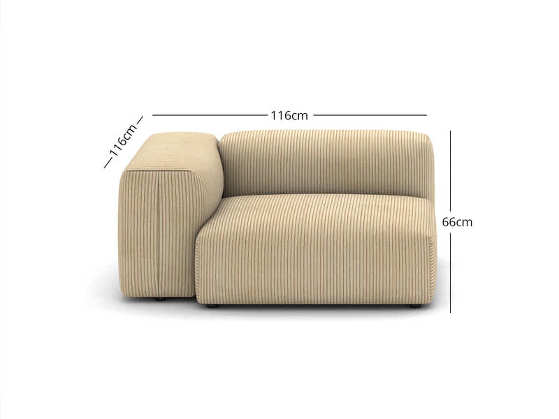 Corduroy Modular Left Armrest Seater - Beige