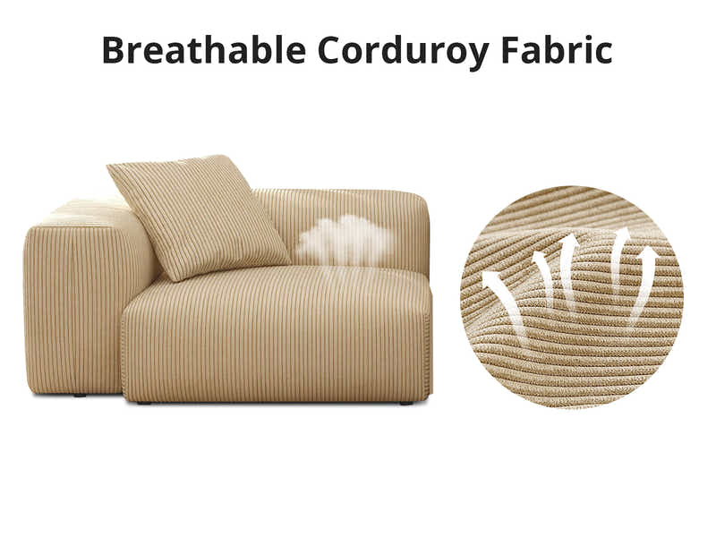 Corduroy Modular Left Armrest Seater - Beige