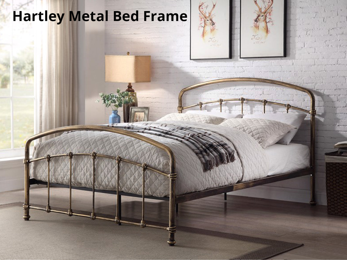 Hartley Metal Queen Bed Frame - Brass