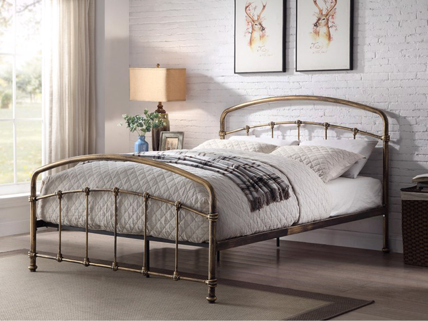Hartley Metal Queen Bed Frame - Brass