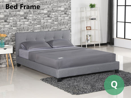T Pierre Bed Frame Queen Linen Grey
