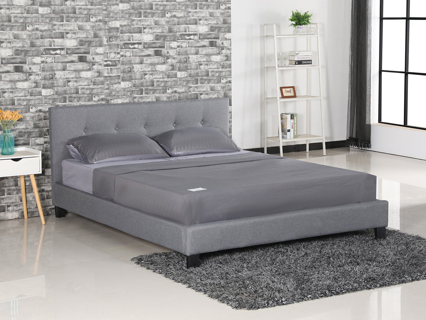 T Pierre Bed Frame Queen Linen Grey