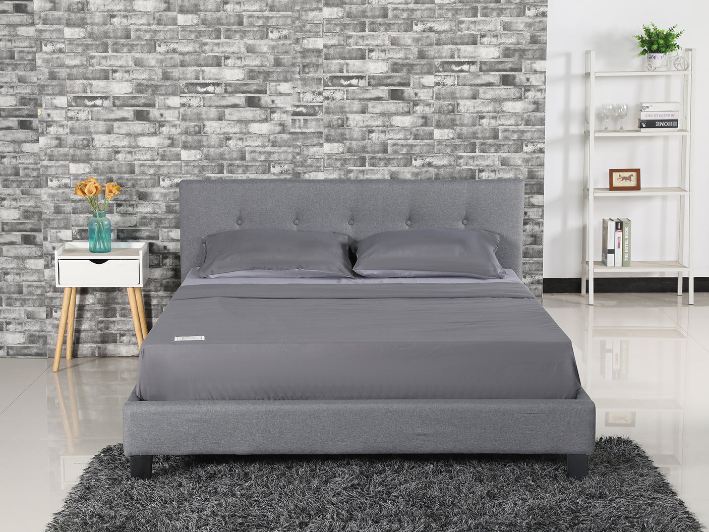 T Pierre Bed Frame Queen Linen Grey