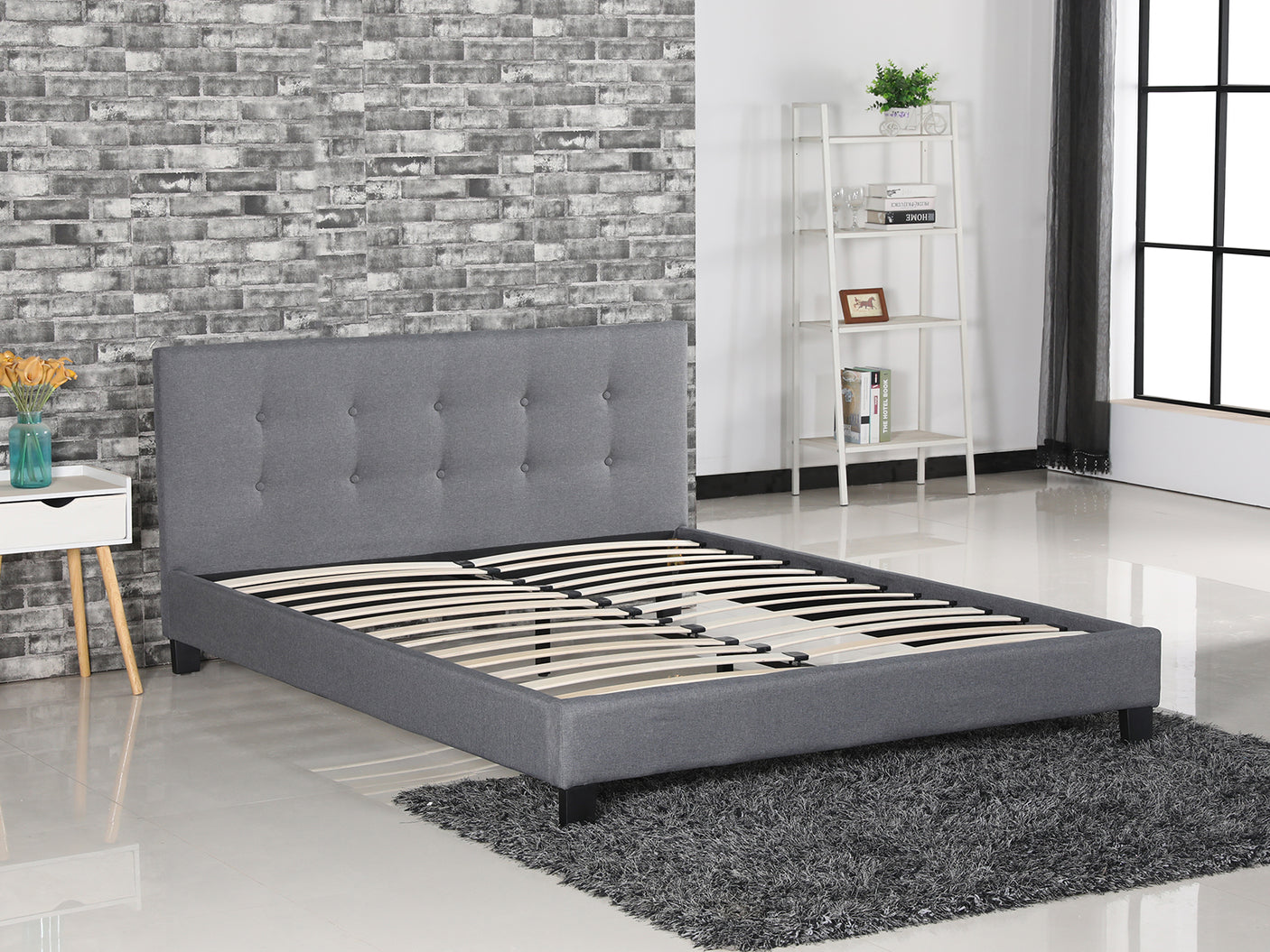 T Pierre Bed Frame Queen Linen Grey