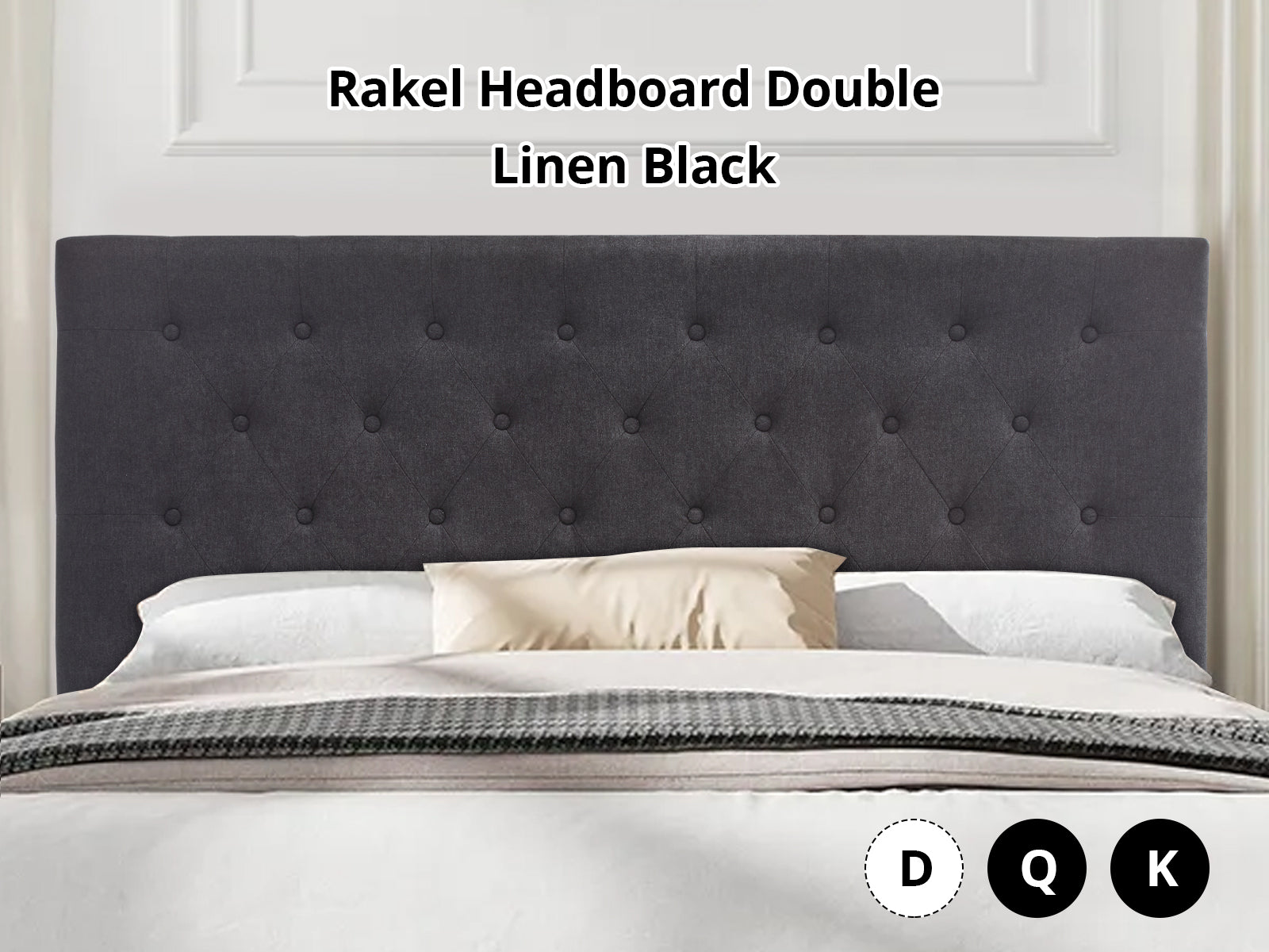 Rakel Headboard Double Linen Black