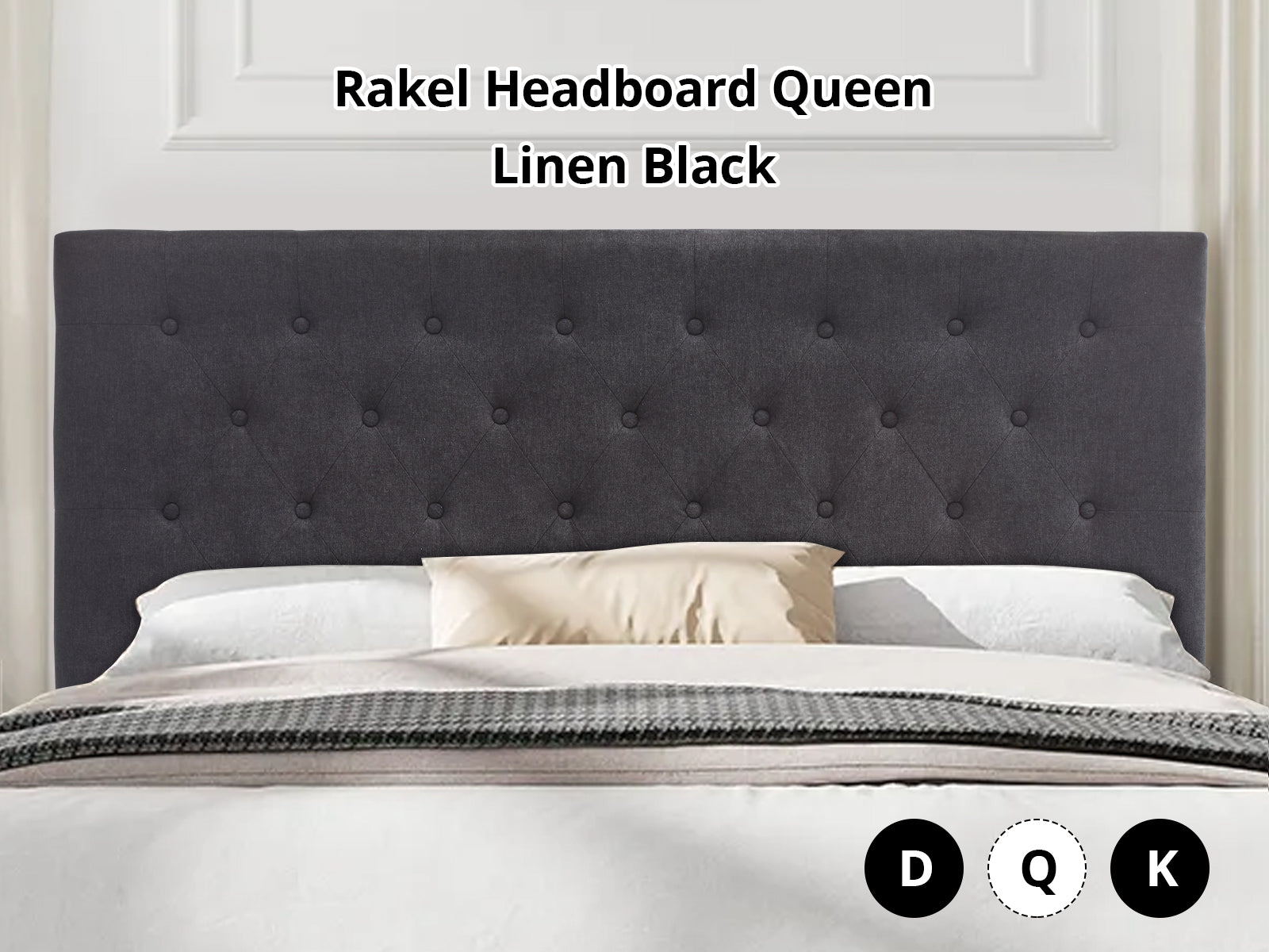 Rakel Headboard Queen Linen Black