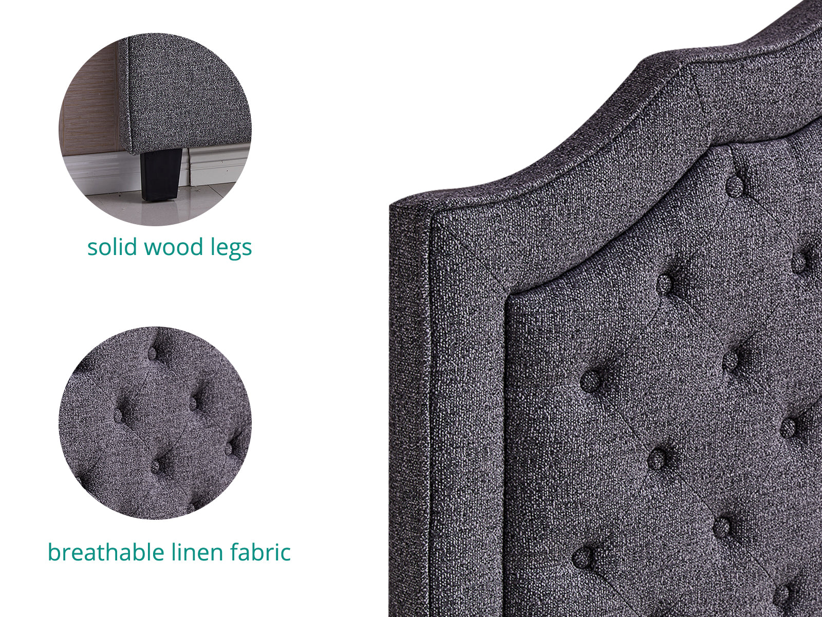 Palmas Linen Headboard Grey - Double