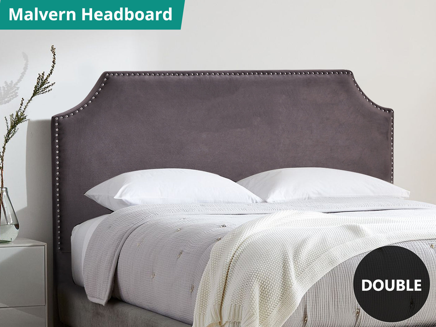 DS Malvern Headboard Double Velvet Dark Grey