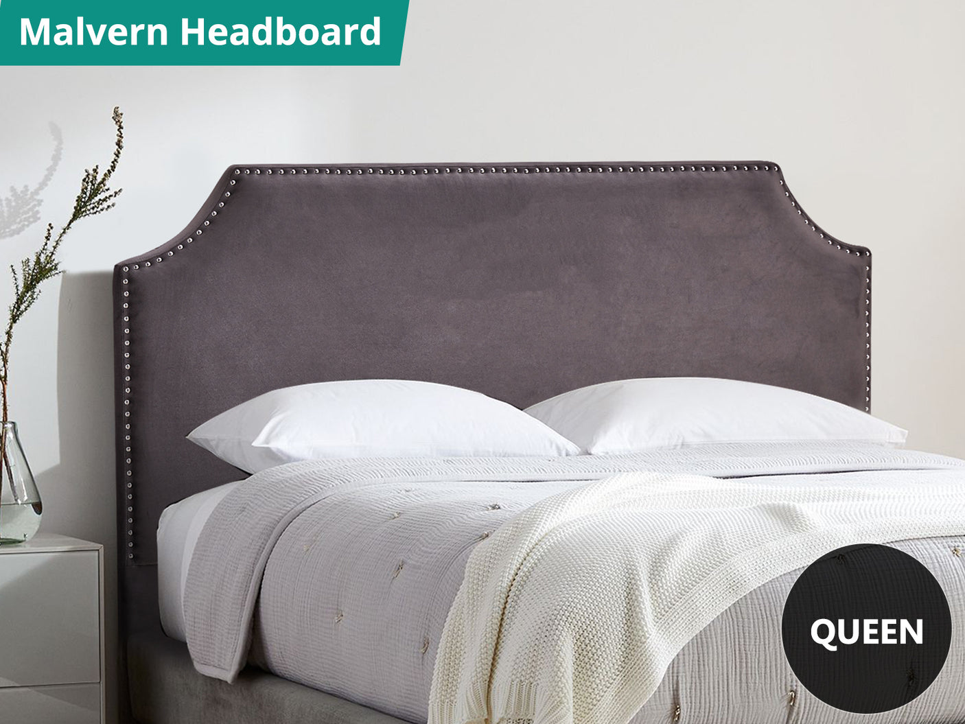 DS Headboard Queen Velvet Dark Grey