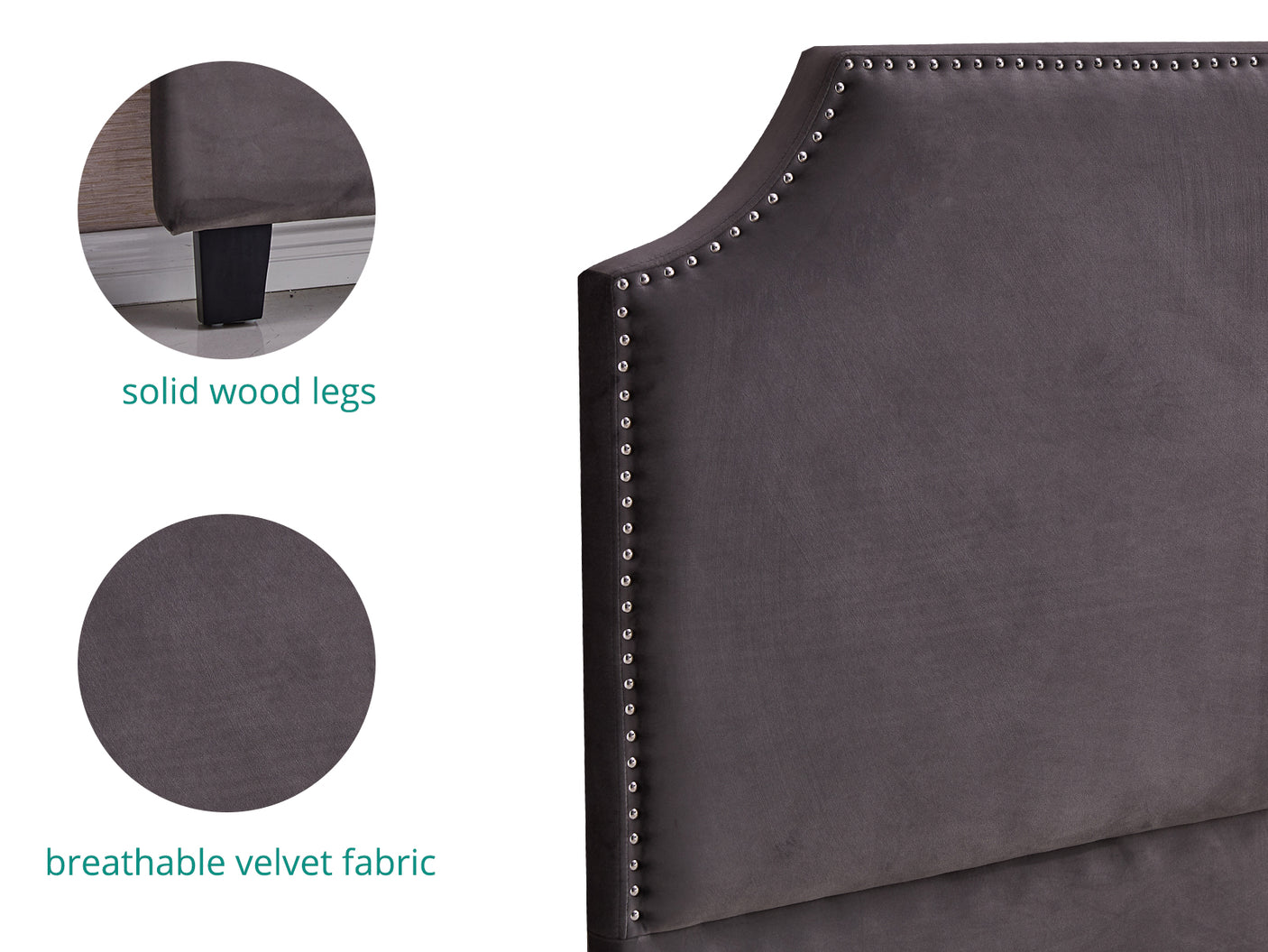 DS Headboard Queen Velvet Dark Grey