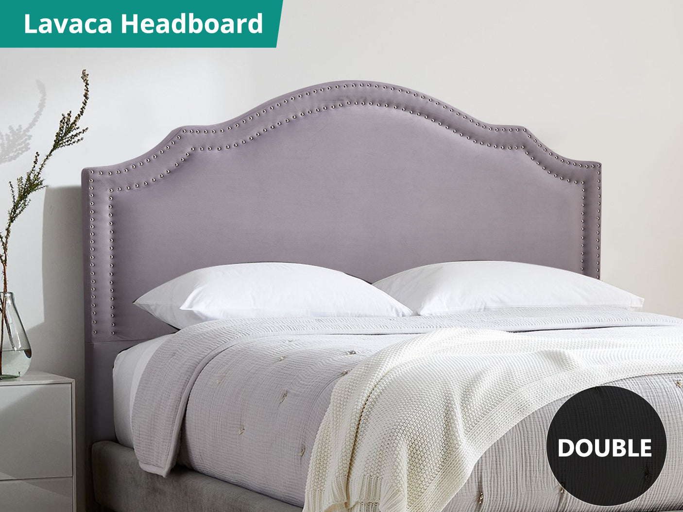 DS Headboard Double Velvet Light Grey