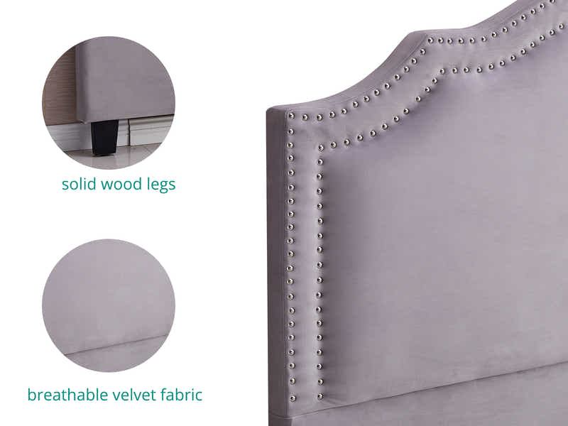 Lavaca Velvet Headboard Light Grey - Double