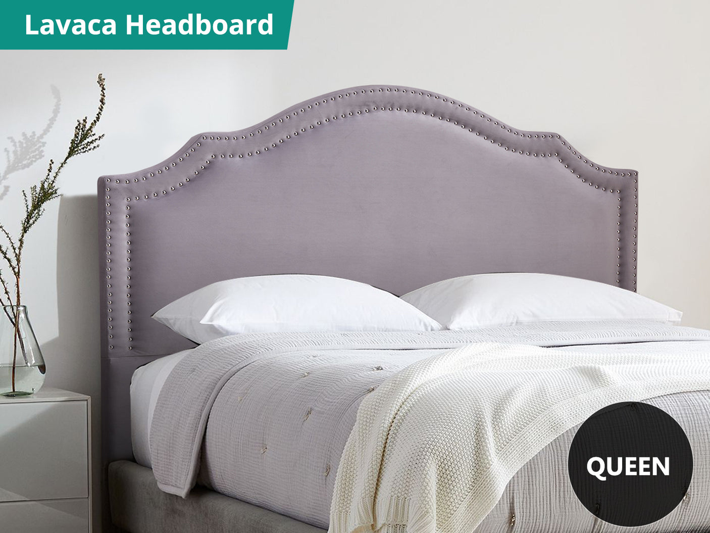 DS Headboard Queen Velvet Light Grey