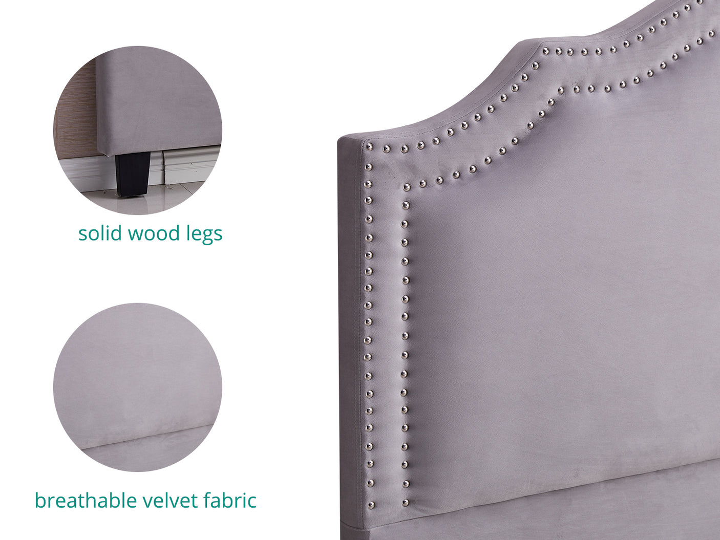 DS Headboard Queen Velvet Light Grey