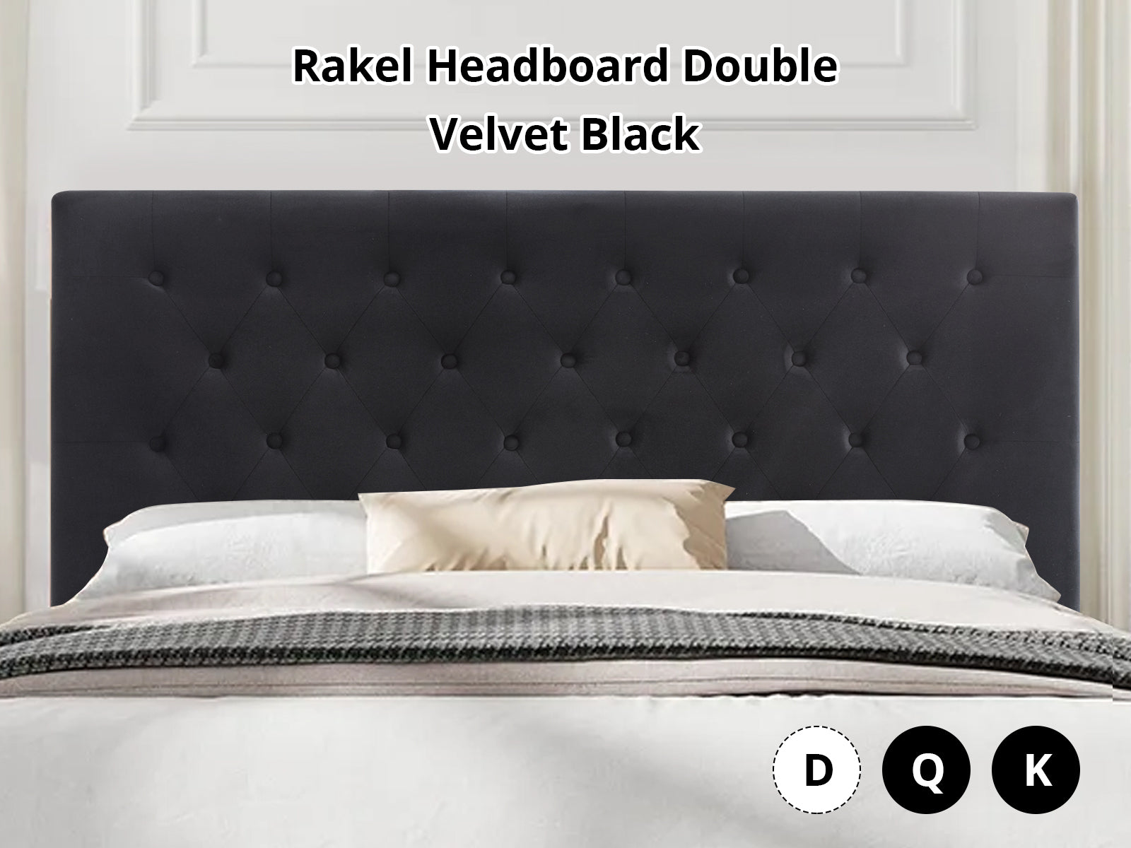 Rakel Headboard Double Velvet Black