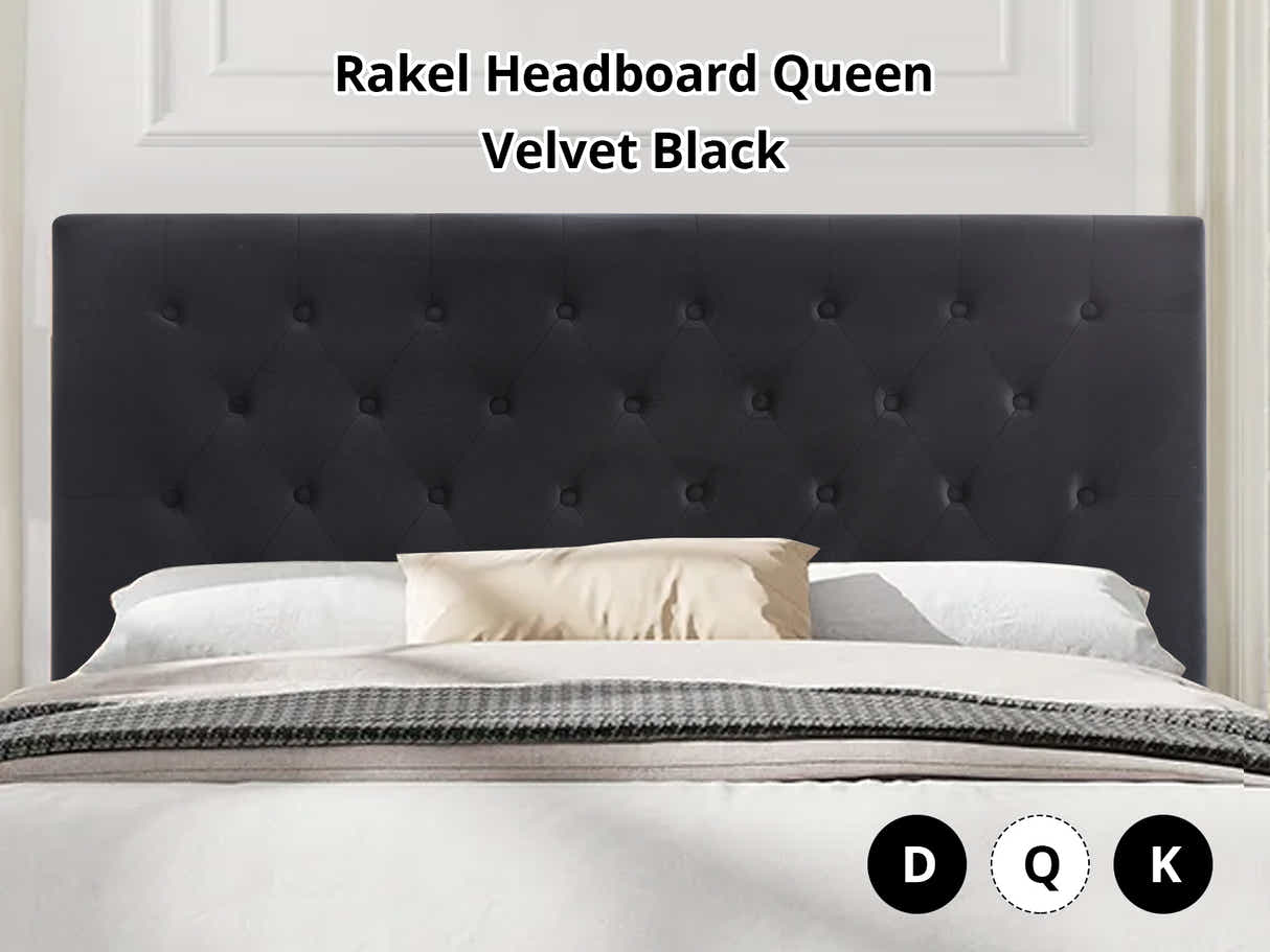 Rakel Headboard Queen Velvet Black