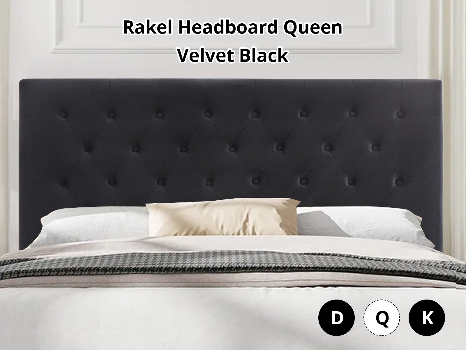 Rakel Headboard Queen Velvet Black