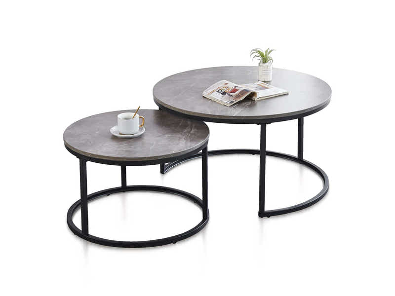 Nesting Coffee Table Set - Grey Marble Look