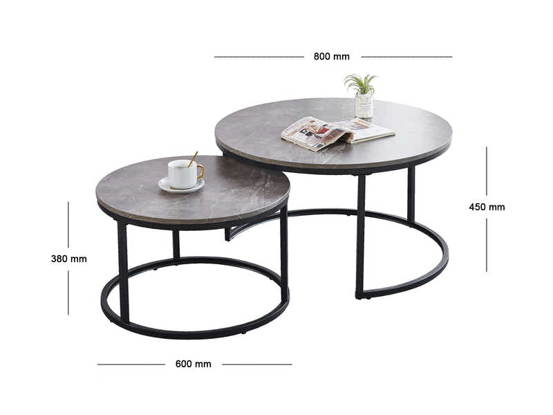 Nesting Coffee Table Set - Grey Marble Look