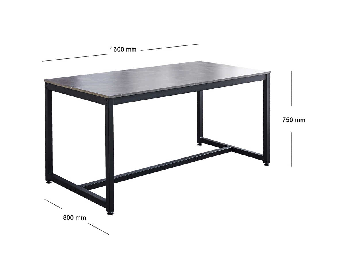 Grey Marble Look Dining Table - 160 cm & Natalie Linen Dining Chair Blue x6