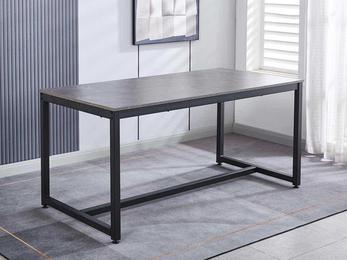Grey Marble Look Dining Table - 160 cm & Natalie Linen Dining Chair Blue x6